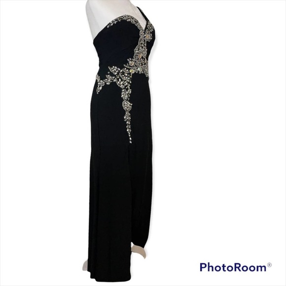 FIESTA long Black beaded sequin Prom Special Event One shoulder Gown XS - Picture 4 of 7